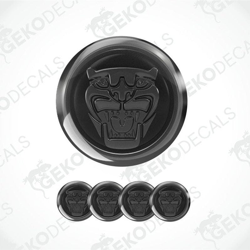 Black circular decal with panther design and five smaller versions on a white background with 'Gekodecals' branding.