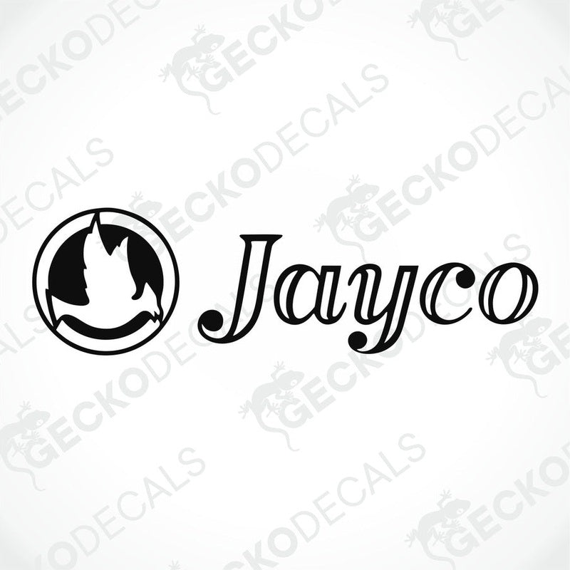 A black and white logo of JAYCO, likely intended for use as a car decal.