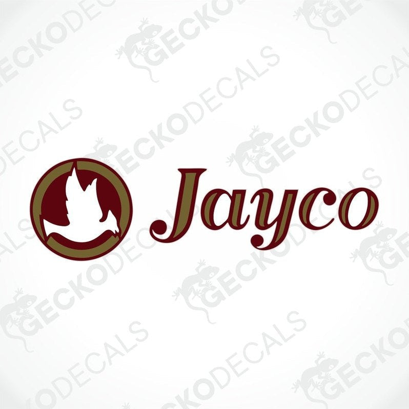 Maroon and gold Jayco die-cut car decal sticker with bird emblem for caravan