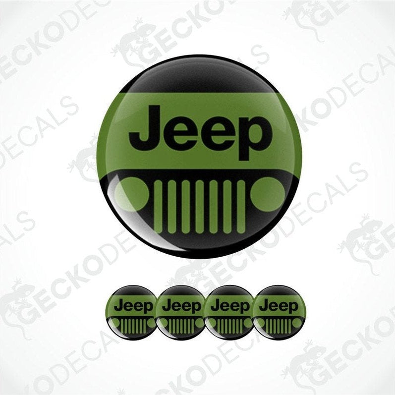 Round green and black Jeep logo with four smaller versions below on a white background.