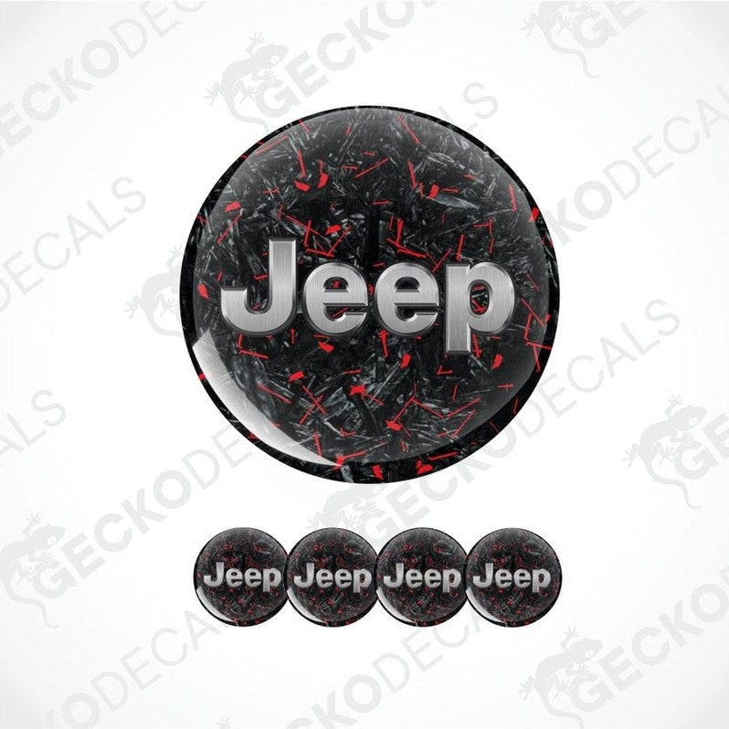 Jeep logo decal with black and red design on a white background