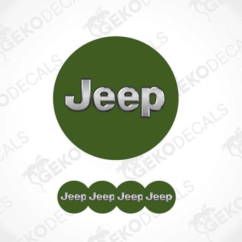 A set of green vinyl decals with the Jeep brand logo.