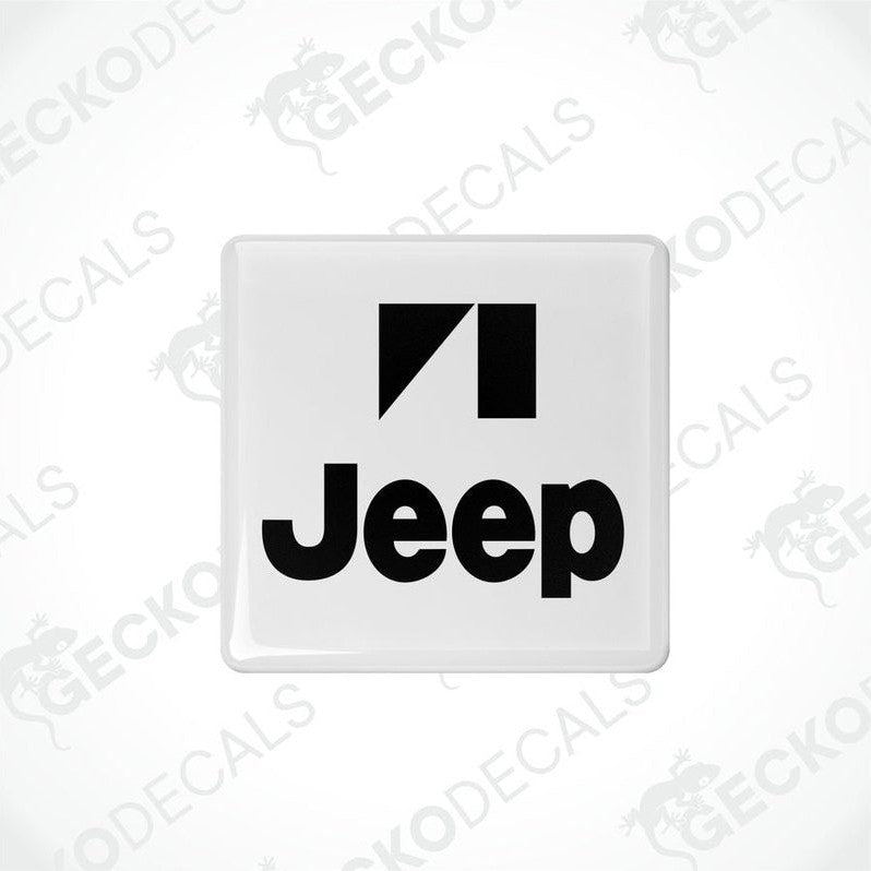 Withe and black square decals with the Jeep logo.
