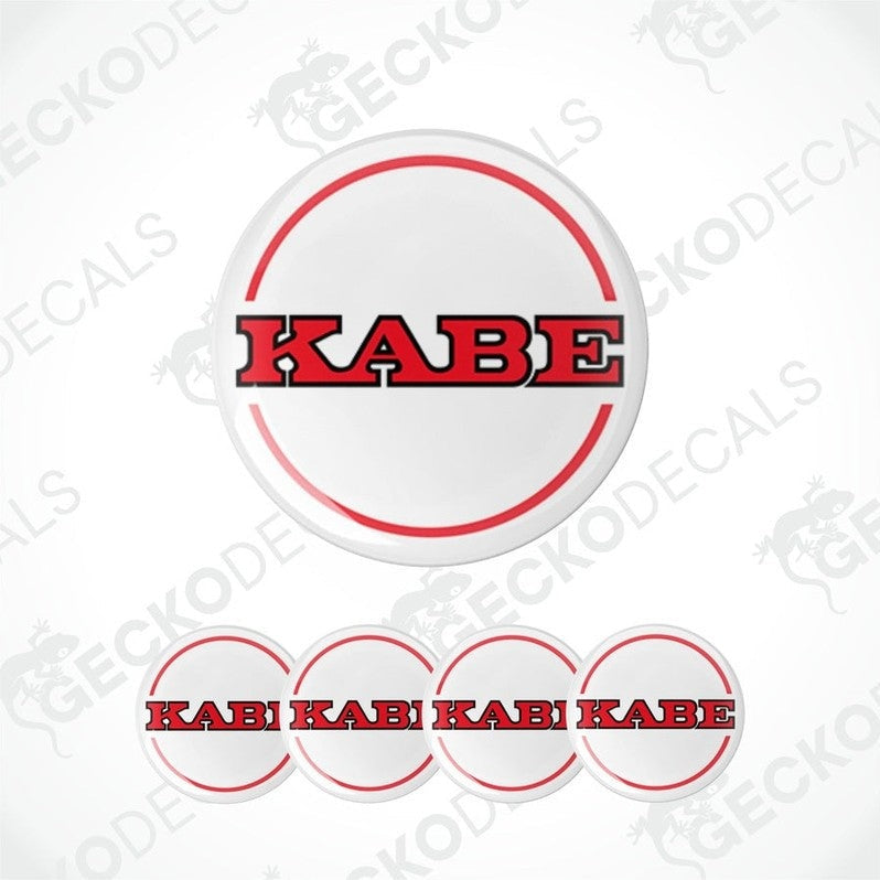Set of round decal stickers with 'KABE' text on a white background