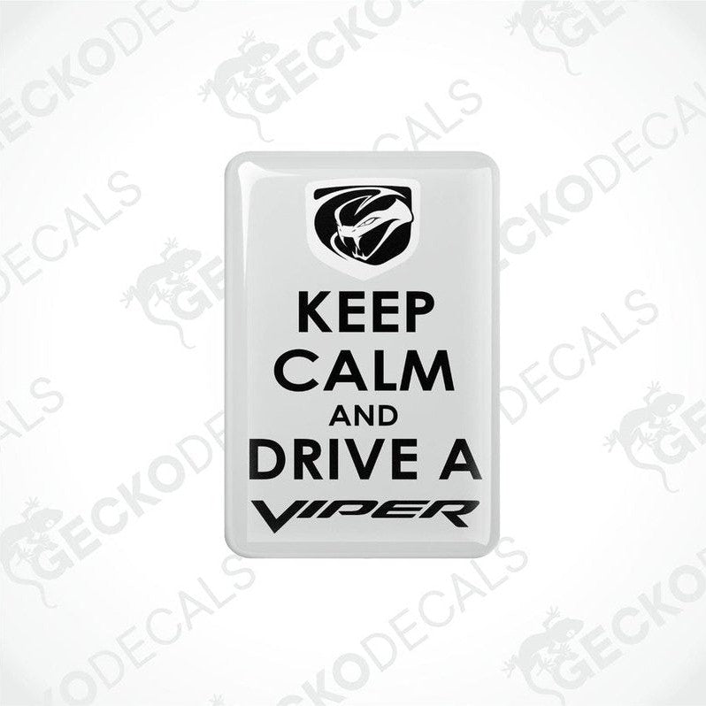 White vinyl stickers with the text 'KEEP CALM AND DRIVE A VIPER' and the Dodge Viper logo.