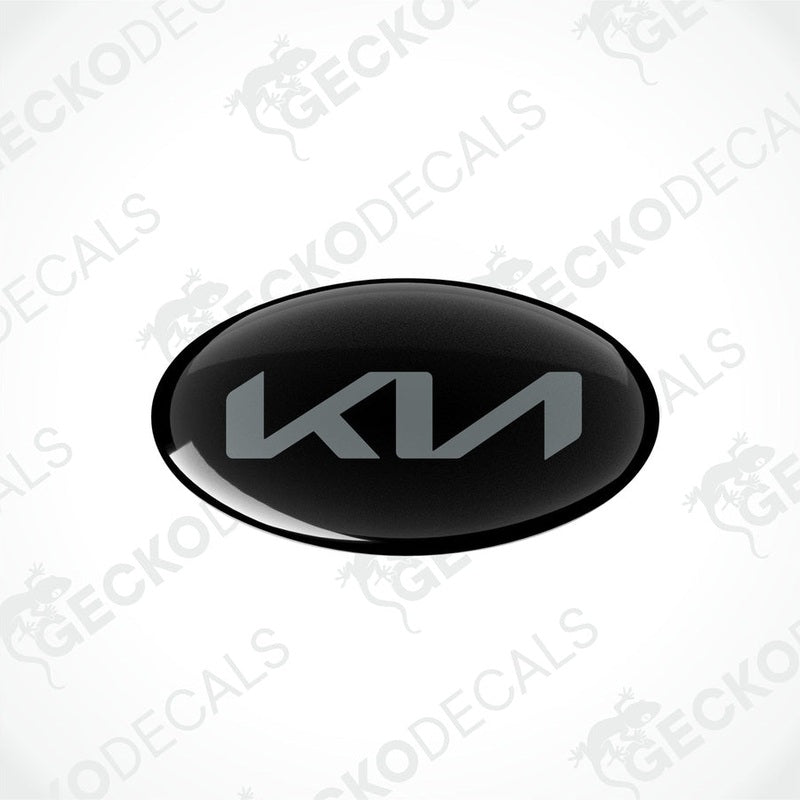 Black oval-shaped vinyl decals with the KIA logo in grey.