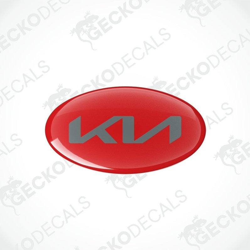 Red oval-shaped vinyl decals with the KIA logo in grey.
