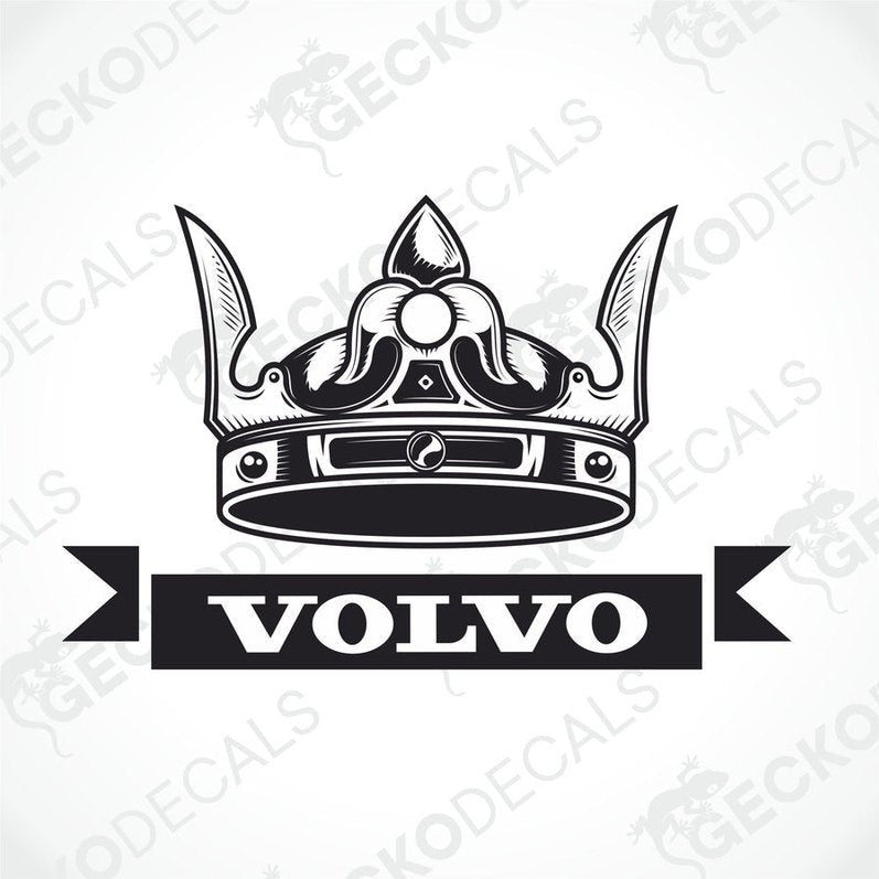 black and white die cut stickers with the Volvo brand name displayed.