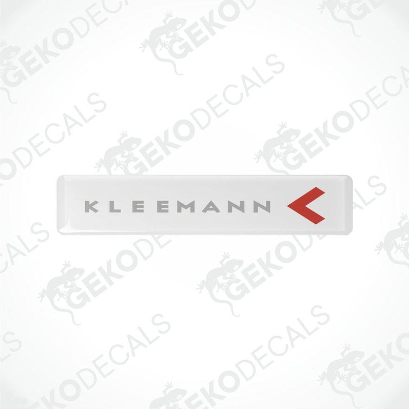 White vinyl decals with the text 'KLEEMANN' and a red arrow symbol on them.