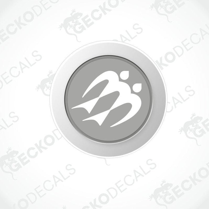 A circular white decal with a gray KNAUS logo and the text 'GECKODECALS' around the border.
