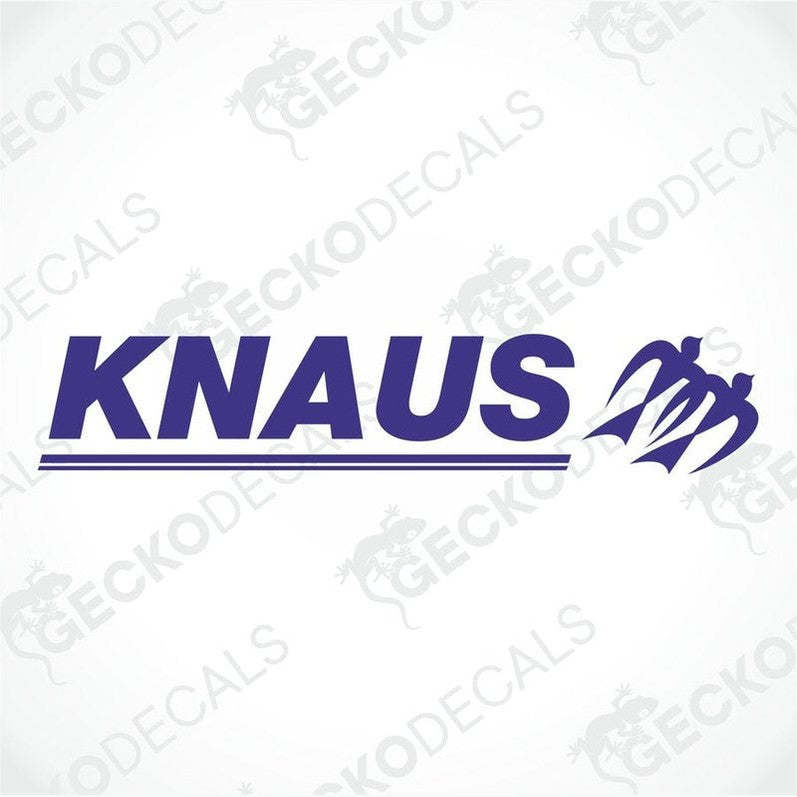 A purple die cut decal with the brand name KNAUS printed on it.
