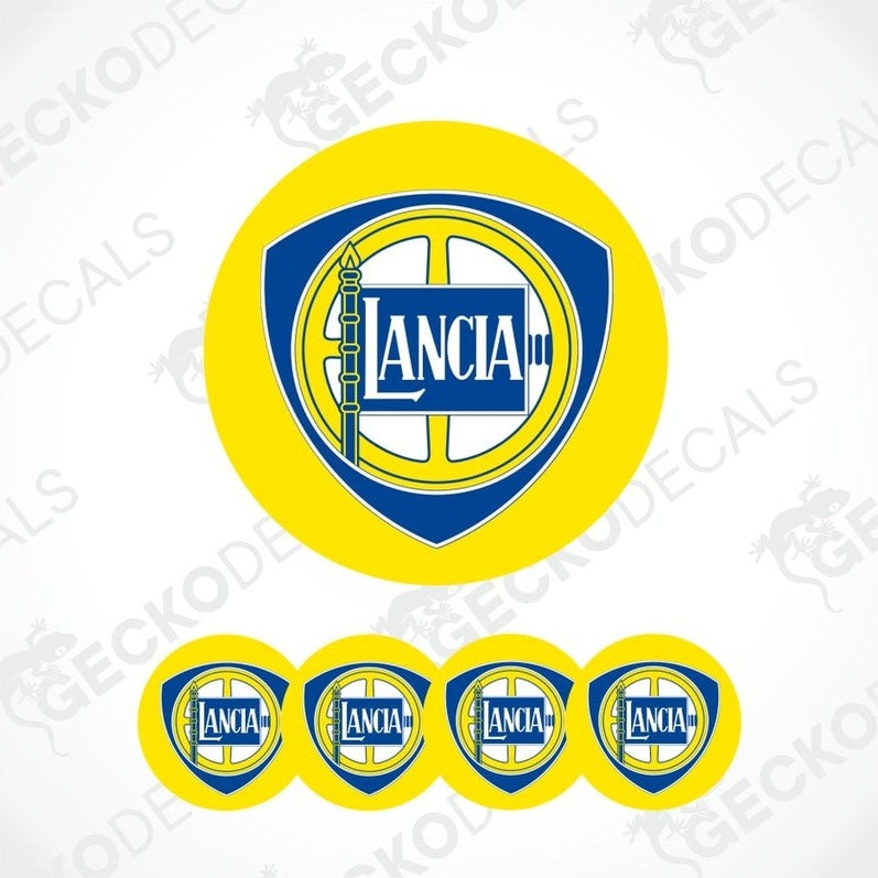 Lancia logo decal with yellow border on a white background