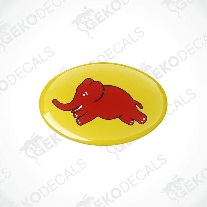 Vinyl decals with a polyurethane coating, featuring a stylized elephant design on a yellow background.