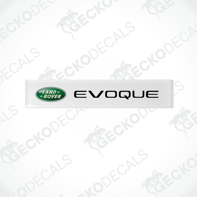 White vinyl stickers with the Land Rover Evoque branding, placed against a white background.