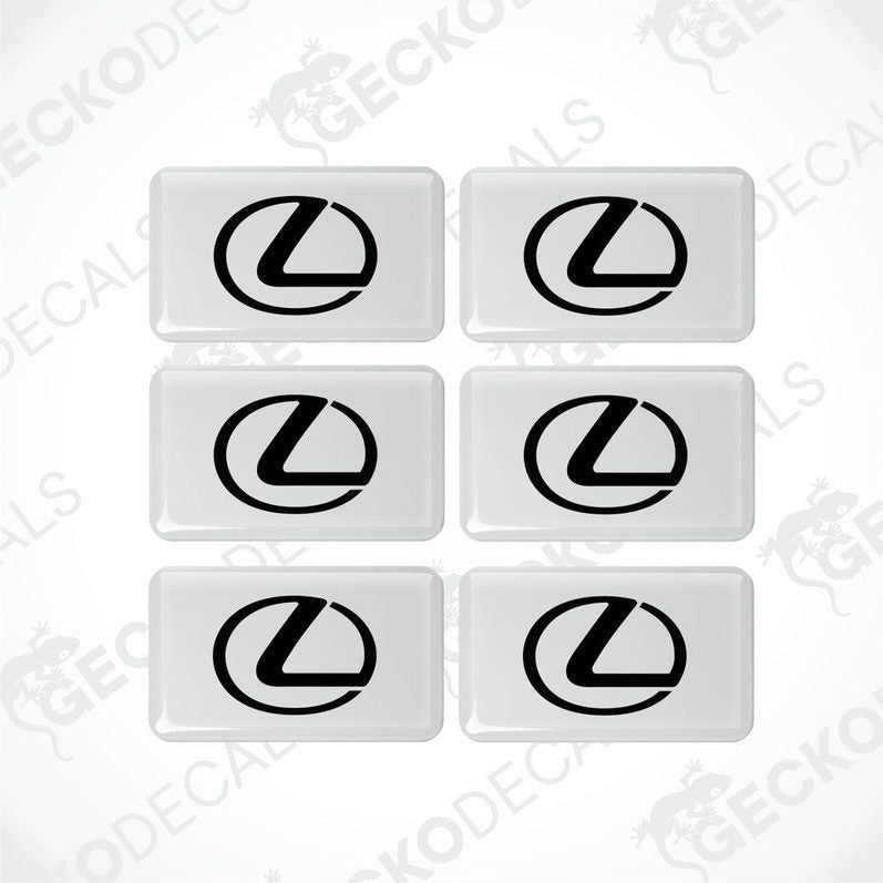 A set of six white and black vinyl decals with the LEXUS logo.