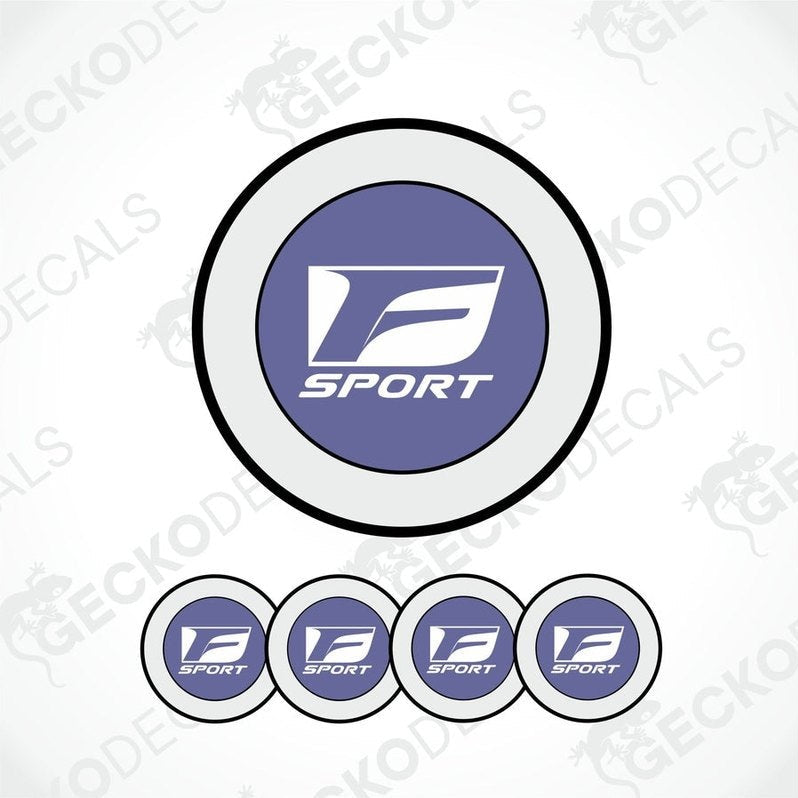 A set of four vinyl decals with a polyurethane coating, featuring the LEXUS F SPORT logo in white on a purple background.