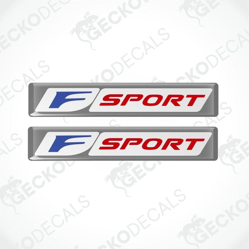 Two 'F Sport' emblems on a white background with 'Gecko Decals' branding.