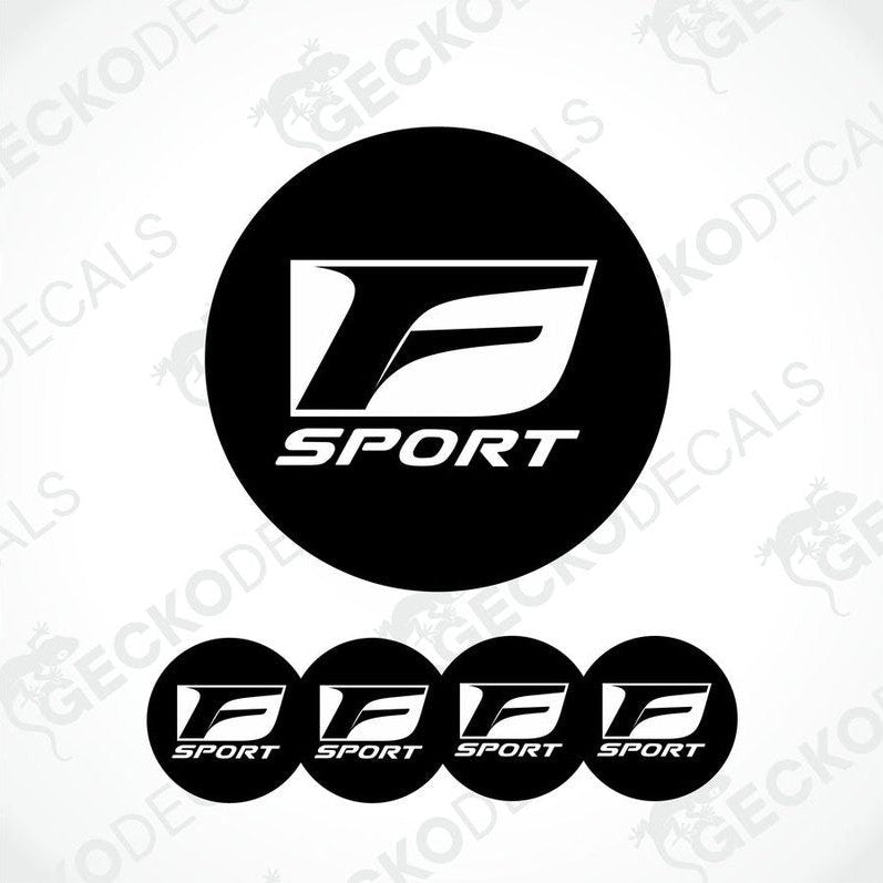 A set of four black and white vinyl decals with the 'F SPORT' logo.