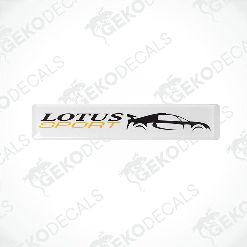 Rectangular white vinyl decals with the text 'LOTUS SPORT' and a silhouette of a car.