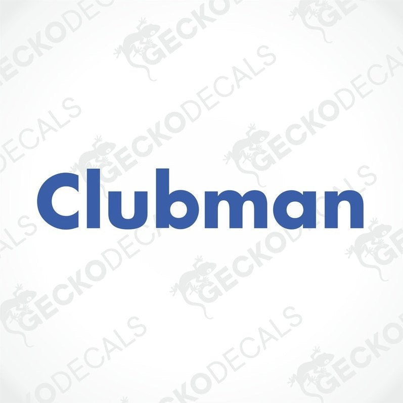 A blue decal with the text 'CLUBMAN' in capital letters.