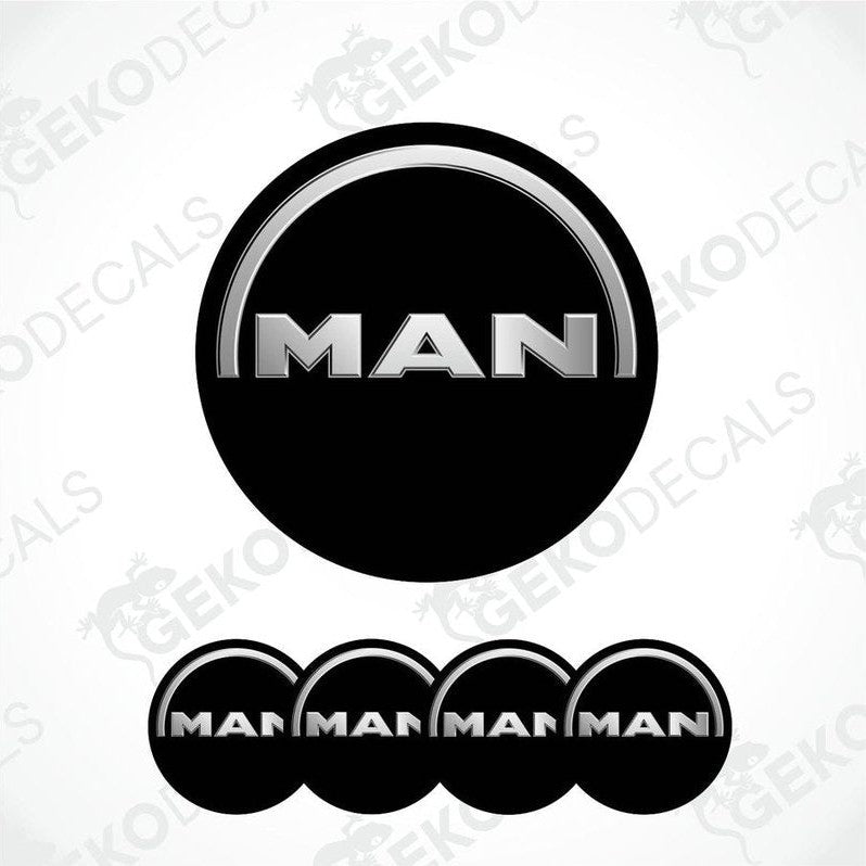 Set of four black vinyl decals with the brand name 'MAN' in white letters.