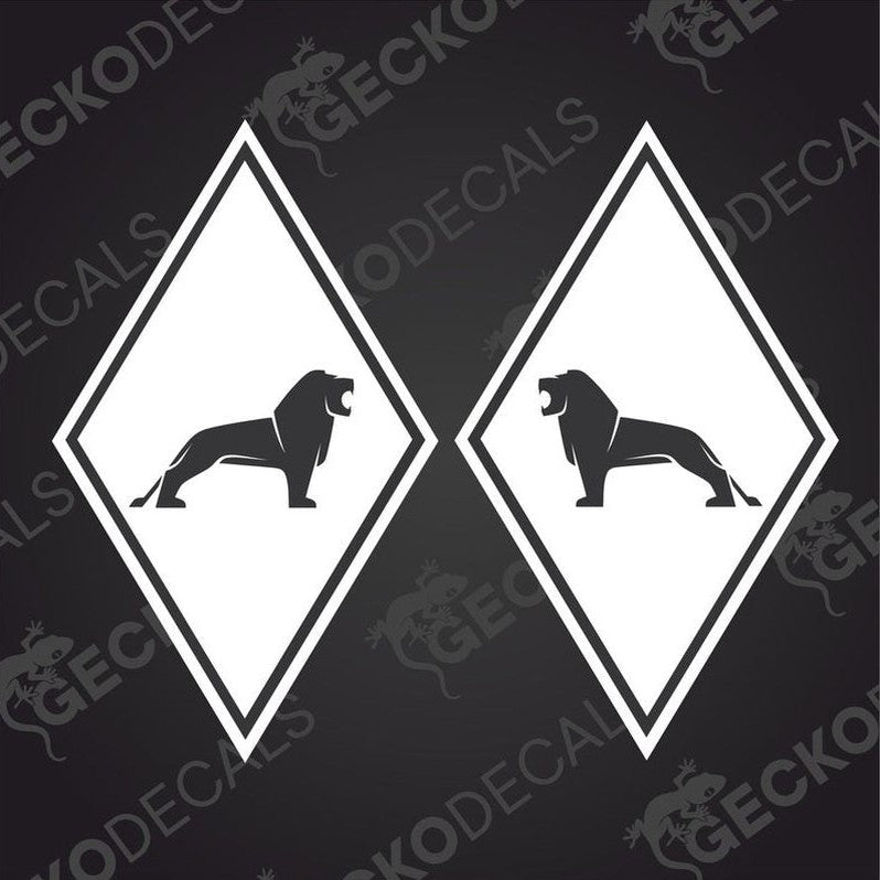 Two black and white vehicle decals with a diamond shape and the word 'MAN' in uppercase letters inside the diamond.