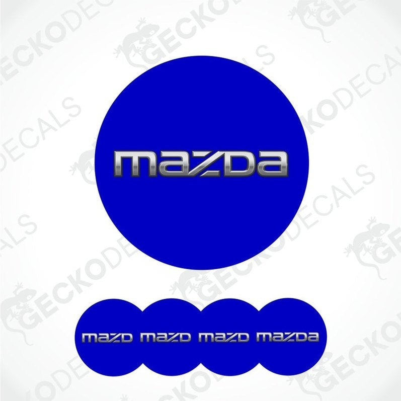 Mazda logo and text on a white background with 'GECKODECALS' watermark.