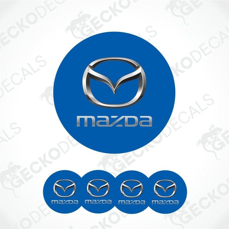 Mazda logo with blue circle and four smaller logos below on a white background.
