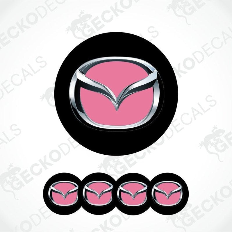 Mazda logo with pink center and black border, accompanied by four smaller versions on a white background.