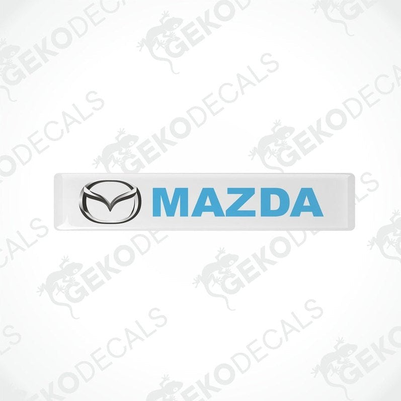 White, blue, and silver Mazda branded vinyl decals.