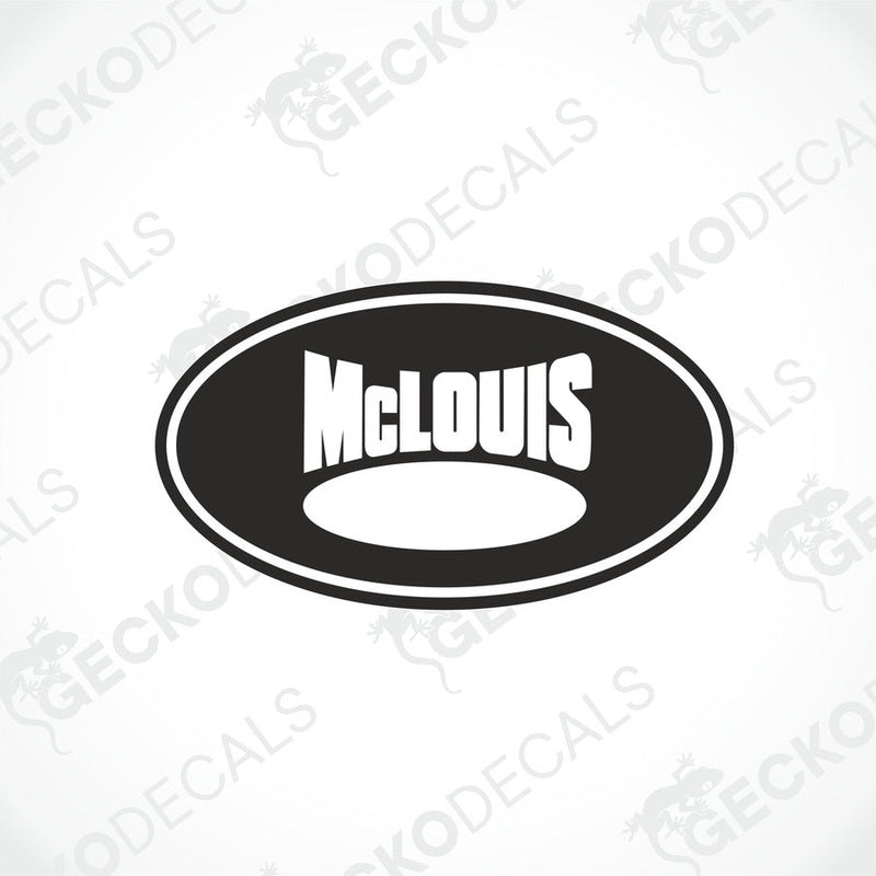 A black and white oval-shaped sticker with the text 'MCLOUIS' displayed prominently in the center.