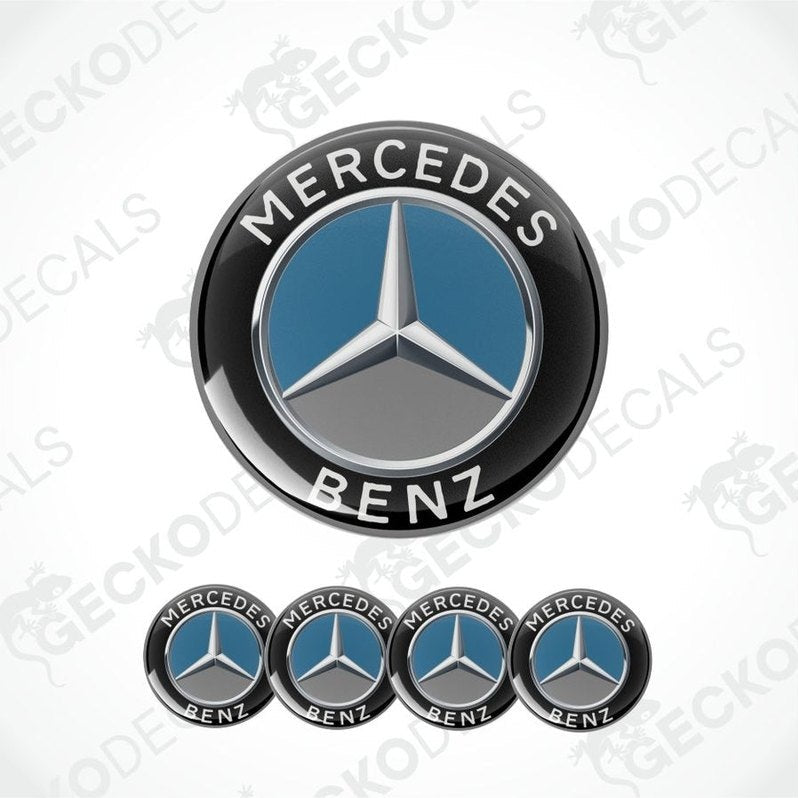 three-dimensional Mercedes Benz logo on a black background, dark blue and gray inside, Mercedes Benz written at the top and bottom