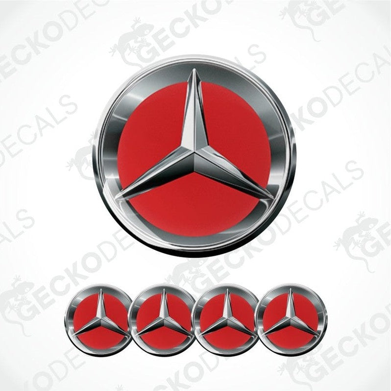 Mercedes-Benz logo with red center and silver border on a white background.