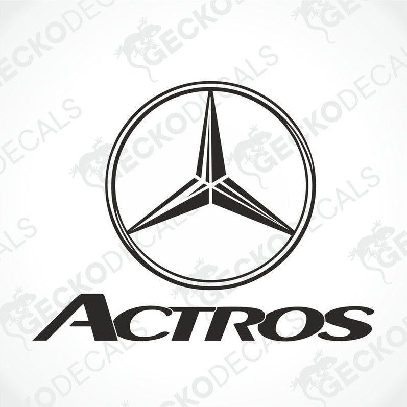 A black decal of the Mercedes-Benz Actros logo with the brand's initials 'MB' in the center, surrounded by a geometric design.