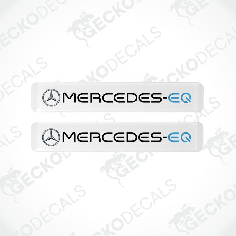 Two Mercedes-EQ decals on a white background with 'Gecko Decals' branding.