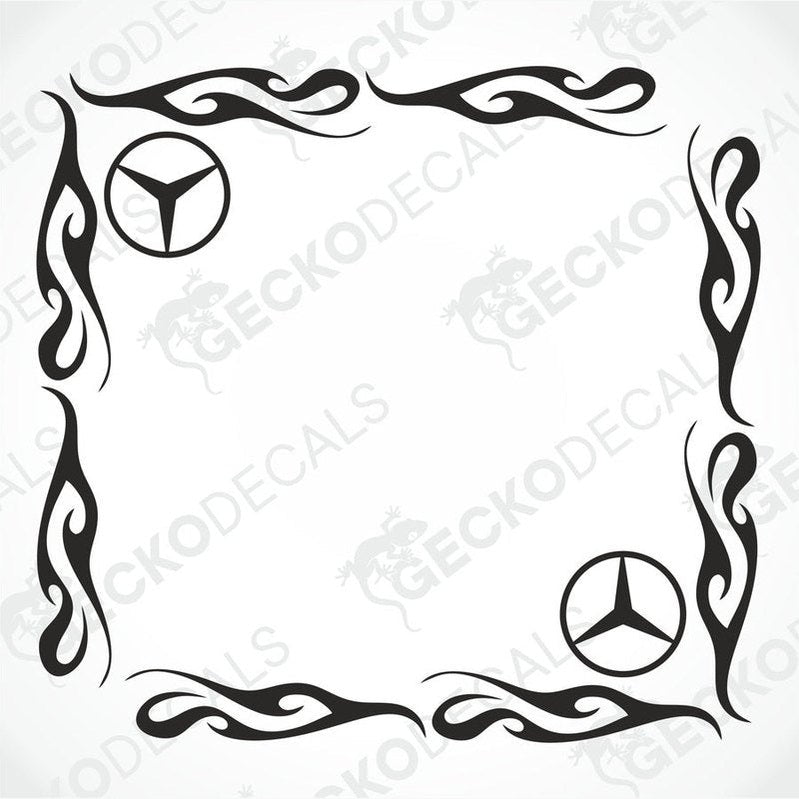 A set of tribal style side window decals for a Mercedes-Benz truck, consisting of a left and right sticker delivered on transfer paper.