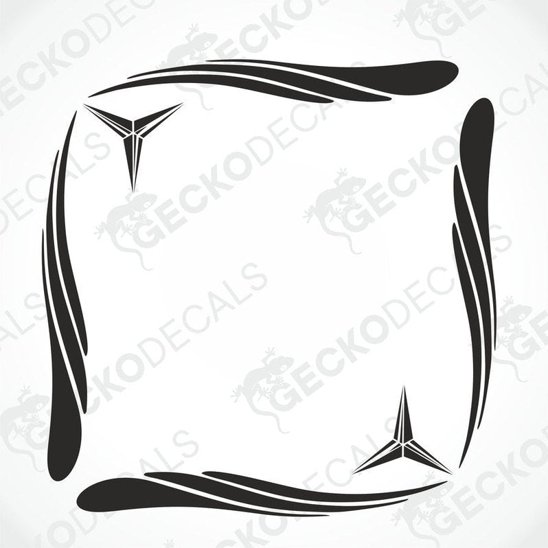 A set of two black tribal design side window decals for vehicles.