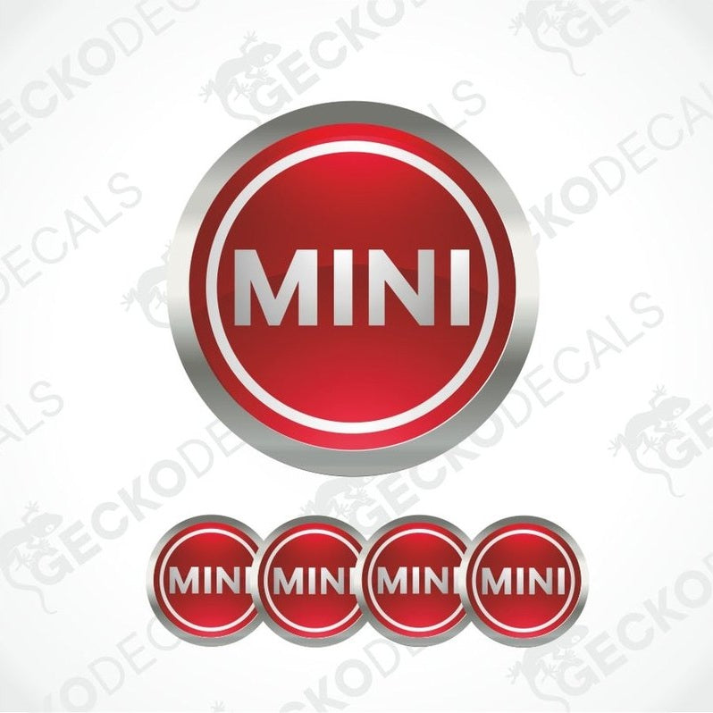 Red and silver MINI logo decal set on a white background