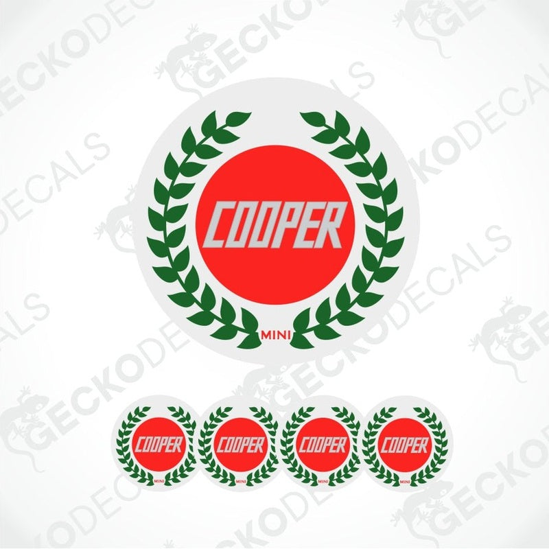 Cooper Mini logo with green laurel wreath on a white background