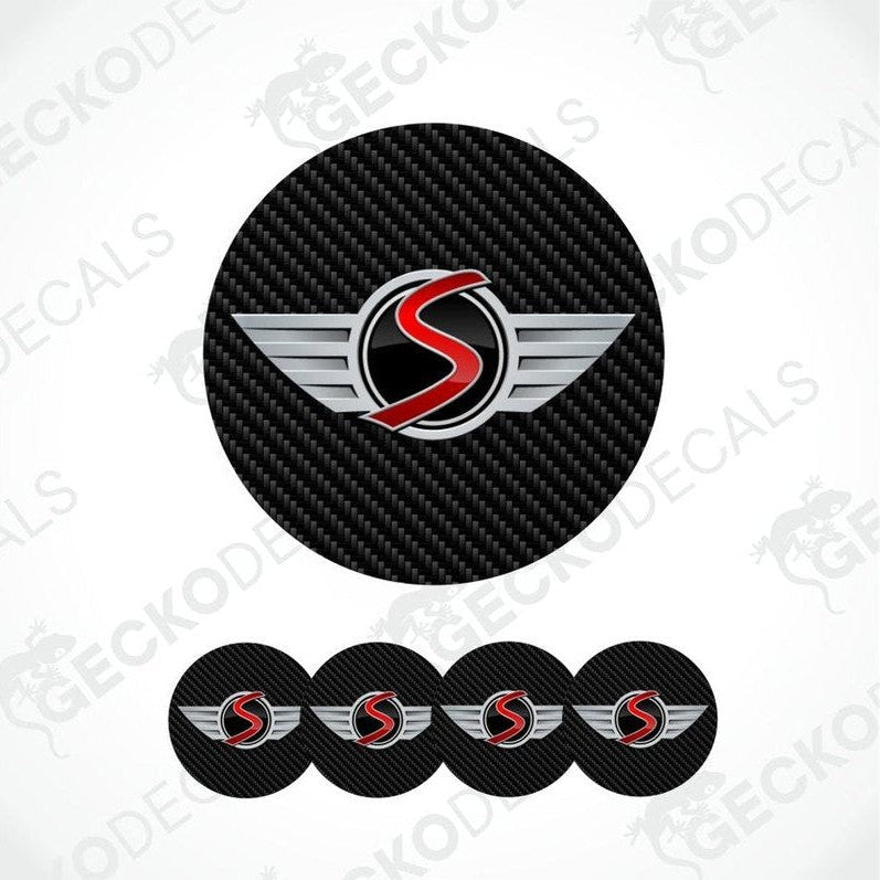 3D Mini logo with a big red S on a black carbon background
