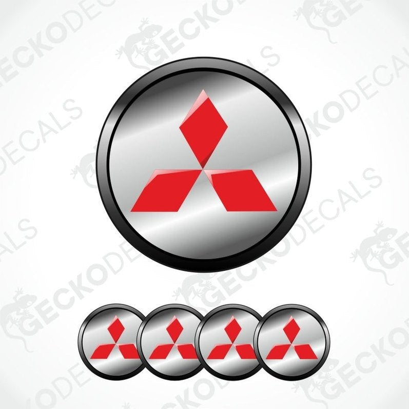 Mitsubishi logo decal set on a white background with 'Gecko Decals' branding.