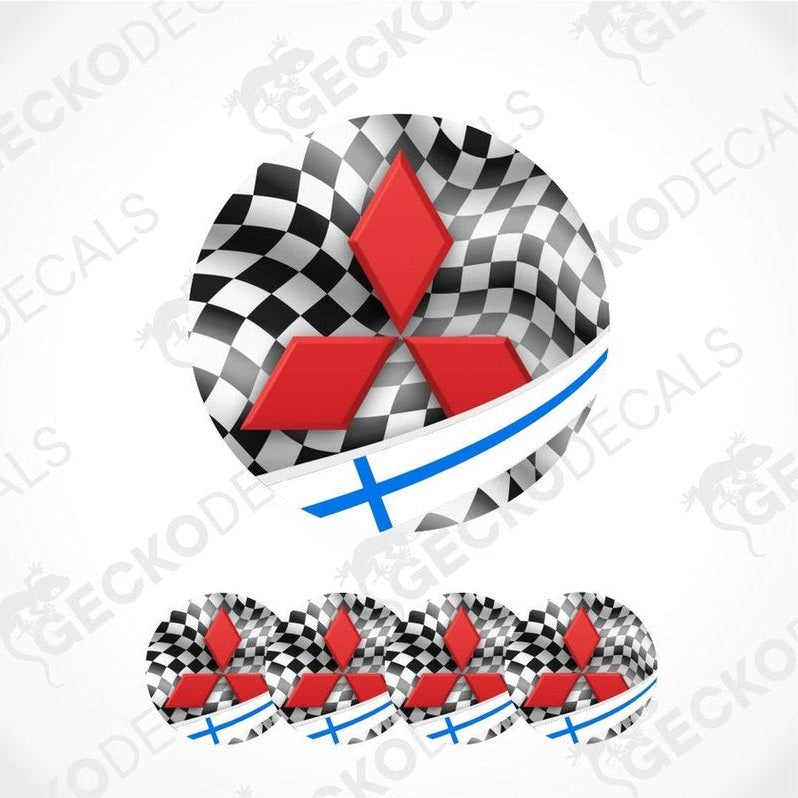 Mitsubishi logo with checkered pattern and blue accents on a white background