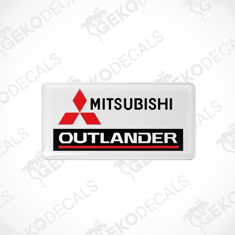 White vinyl stickers with red and black Mitsubishi Outlander branding.