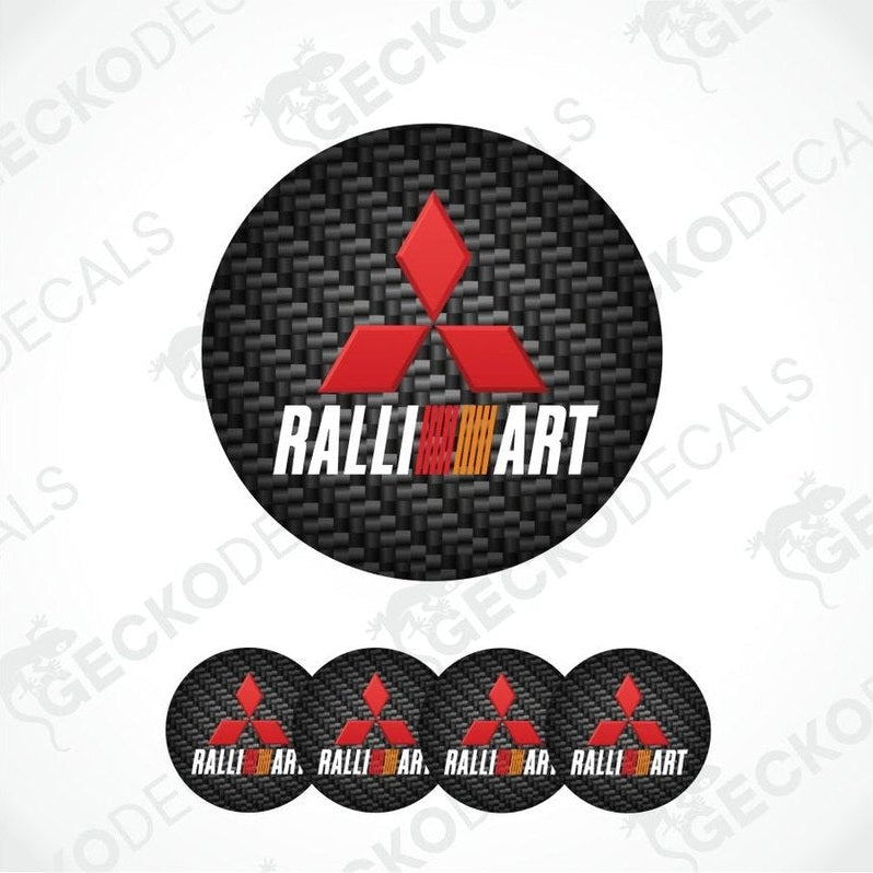 Mitsubishi Ralli Art logo with carbon fiber texture on a white background