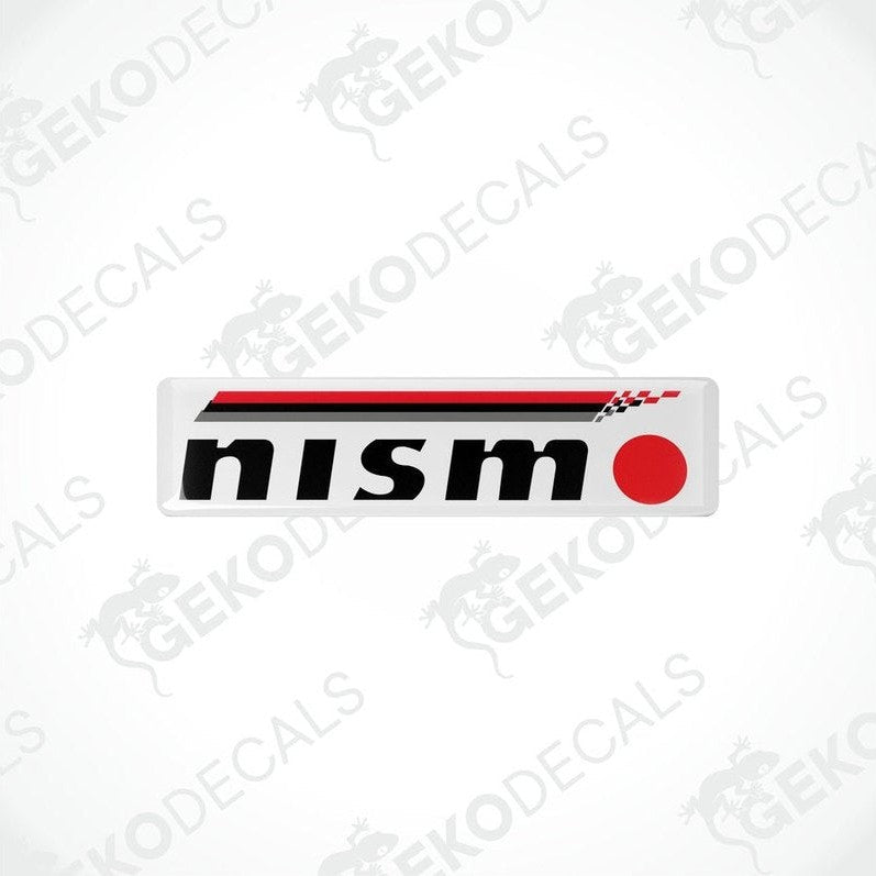 Withe, red, and black vinyl stickers with a checkered pattern and the NISMO brand logo.