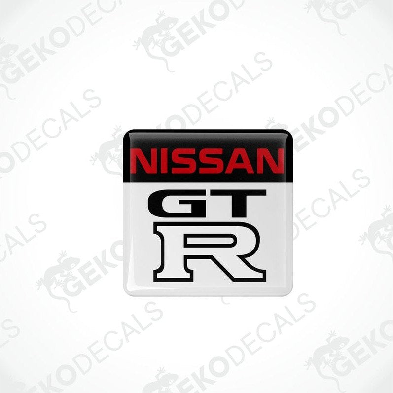 Nissan gt r vinyl stickers with a black, red, white, and gray color scheme.