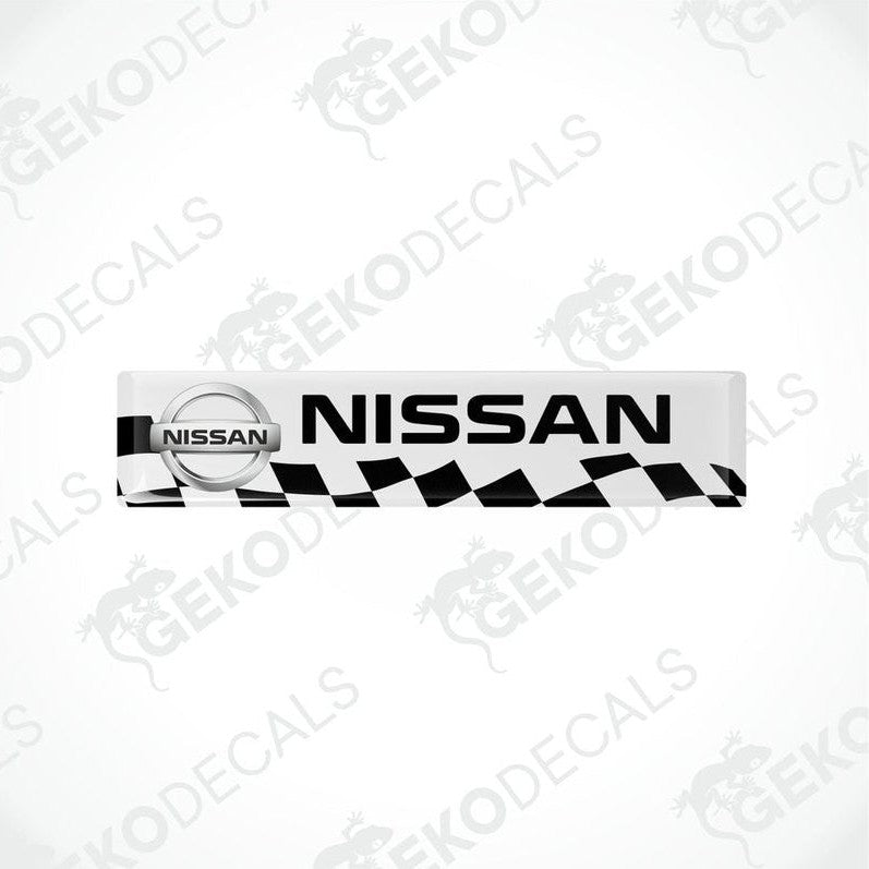 White band black checkered car decals with the Nissan logo