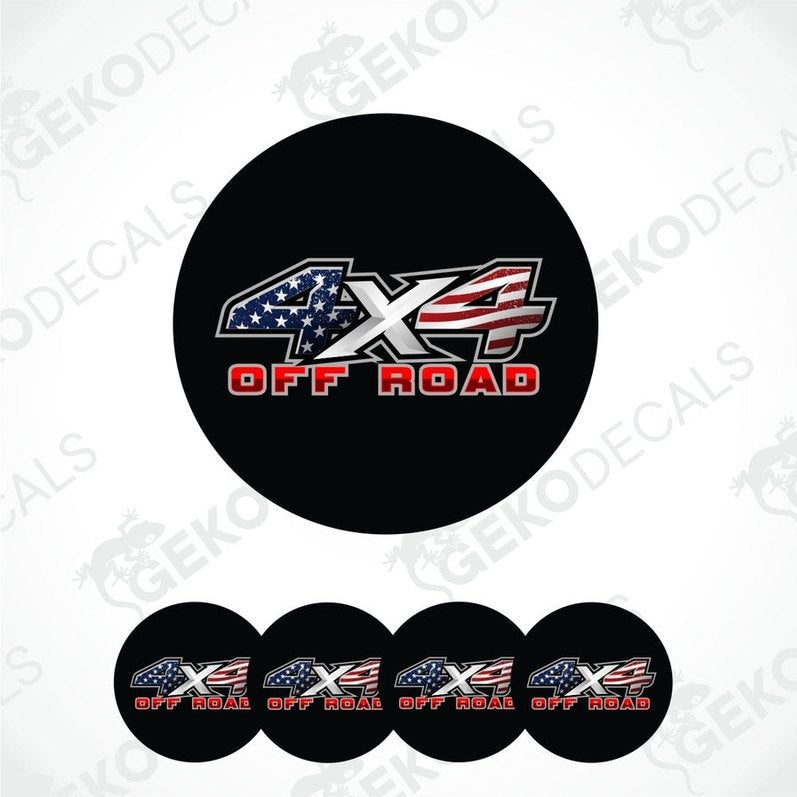 4x4 off-road decal with American flag design on a black background