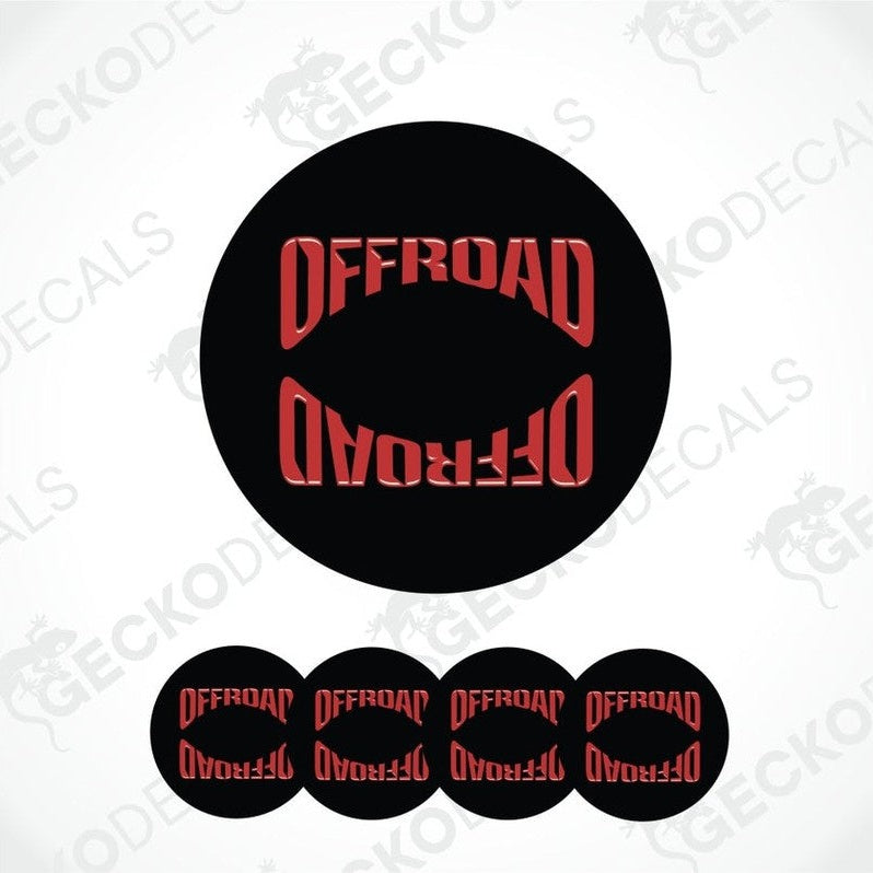 Set of black circular decals with red 'OFFROAD' text on a white background.
