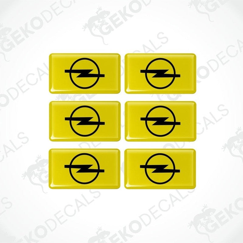 Set of six yellow vinyl decals with the black Opel logo.